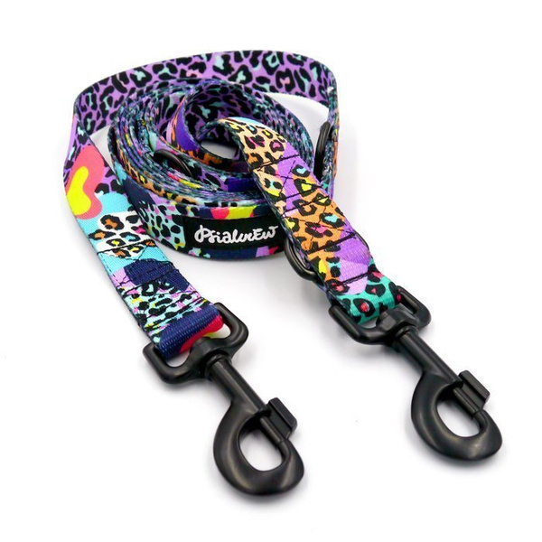 Dog Leash Crazy Leopard width 2.5 cm, 1"  wide, snap hook black 8cm