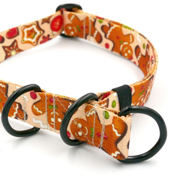 Halb-Klemmhalsband Zimt-Lebkuchen Psiakrew, 2,5 cm breit, für mittelgroße und größere Hunde, Schwarz-Beschläge