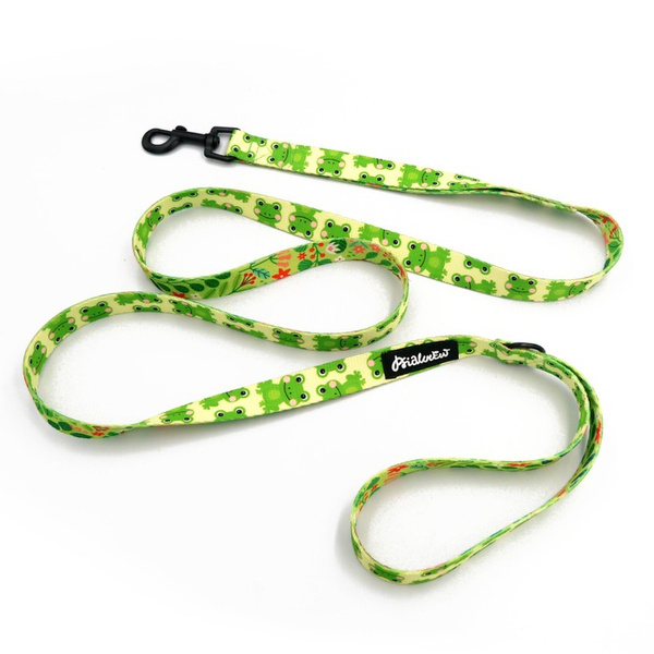 Laufleine für Hund Green Frogs Psiakrew, Breite 2 cm, schwarzer Karabinerhaken 6 cm