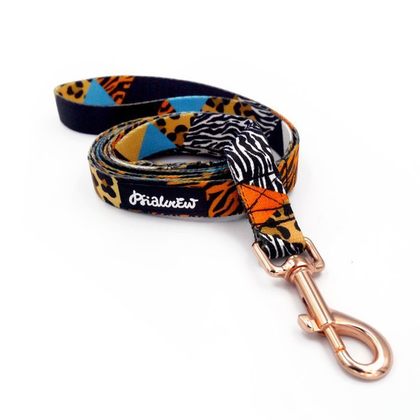 Dog Leash Wild Animals width 2 cm 0.78 ", gold snap hook 7 cm