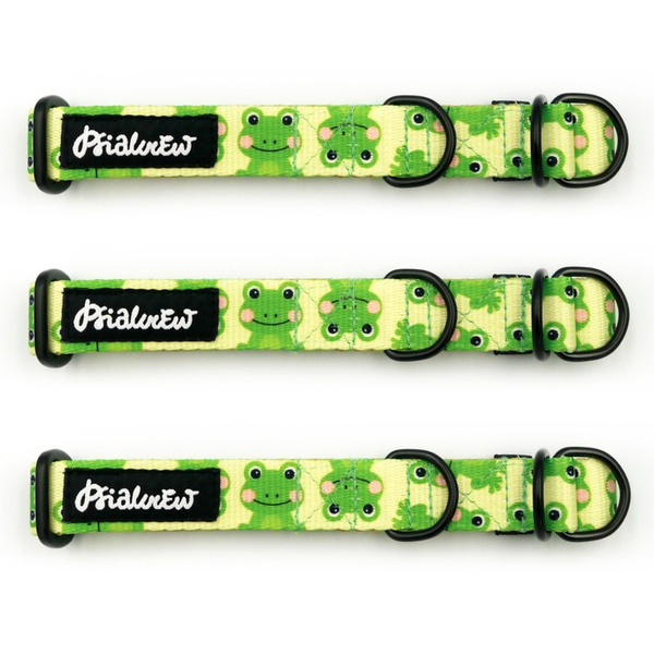 Half-choke collar Green Frogs, 2 cm wide, for small dogs, black extras