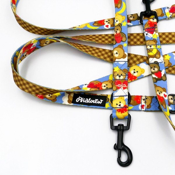 Long Dog Leash Teddy Bear Psiakrew width 2 cm (0.78"), black snap hook 6 cm