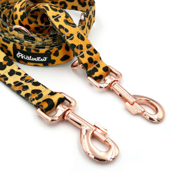 Dog Leash Tarzan width 2.5 cm, 1" wide, pink gold, big snap hook 8 cm