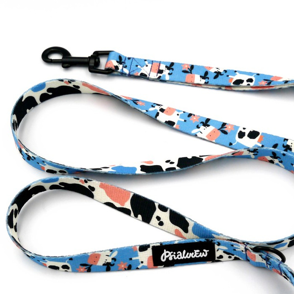 Laufleine für Hund Spotted Cow Psiakrew, Breite 2 cm, schwarzer Karabinerhaken 6 cm