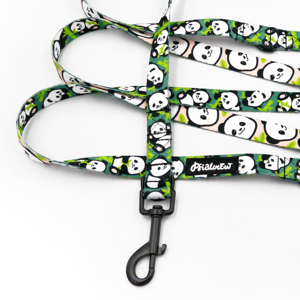Hundeleine, lang, abnehmbar, verstellbar Bamboo Panda Psiakrew, Breite 2 cm, Karabiner schwarz 7 cm