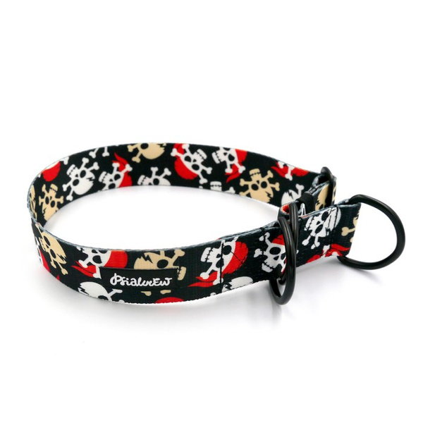 Half-choke collar Pirates, 4 cm wide, medium and big dogs, black extras