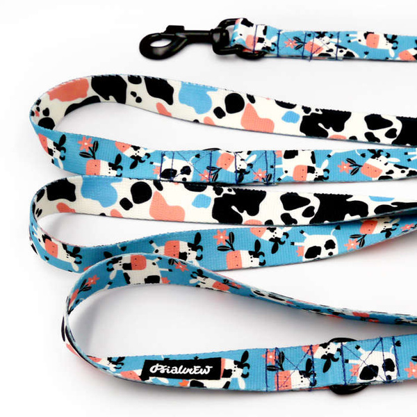 Dog Leash Spotted Cow width 2.5 cm, 1" wide, snap hook black 8cm