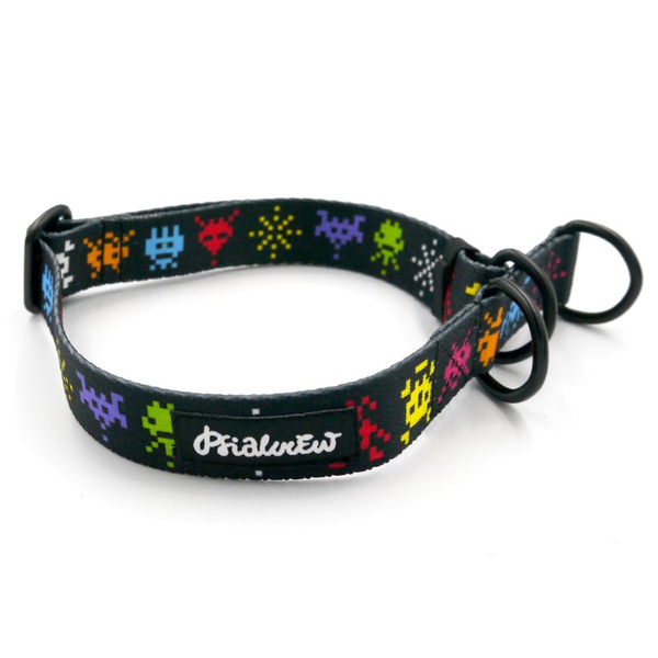 Halb-Klemmhalsband Invaders Psiakrew, 2,5 cm breit, für mittelgroße und größere Hunde, Schwarz-Beschläge