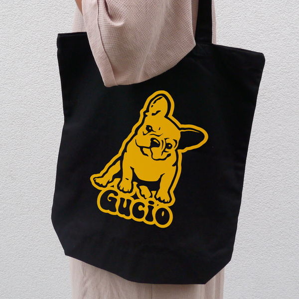 Torba bawełniana ECO personalizowana Buldog Francuski czarna z imieniem - tote bag Psiakrew Yellow