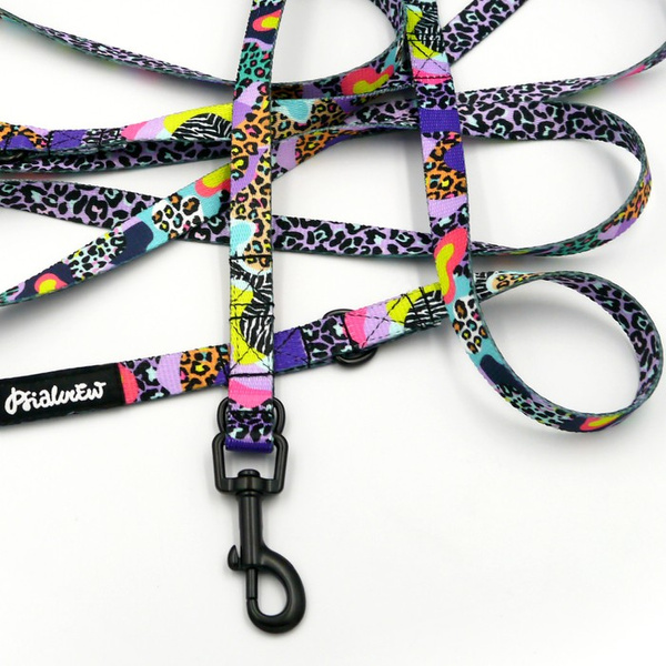 Long adjustable dog leash for small dogs, Crazy Leopard Psiakrew, 1.5 cm, black snap hook 6 cm