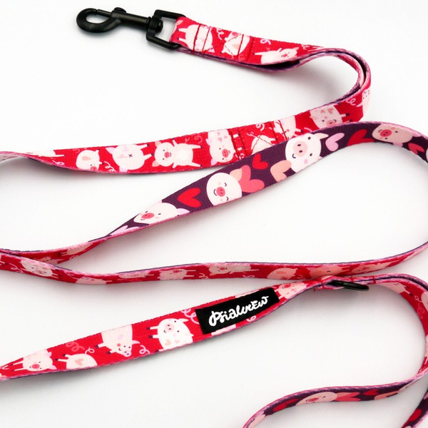 Walking leash for Dog Piggy in Love Psiakrew, width 2 cm, black snap hook 6 cm