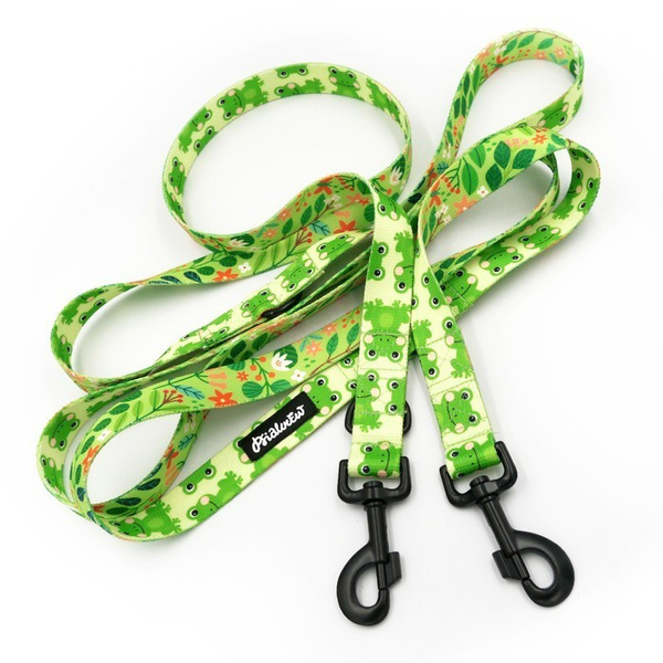 Dog Leash Green Frogs width 2.5 cm, 1" wide, snap hook black 8cm