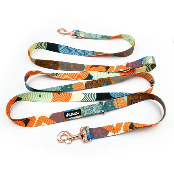 Long Adjustable Dog Leash Geo Snake Psiakrew 2.5 cm, Rose Gold Carabiner 8 cm