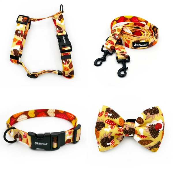 ACCESSORY KIT. Medium dog. Hedgehog Dreamer Psiakrew Series; Collar, Harness, Leash, Bow tie