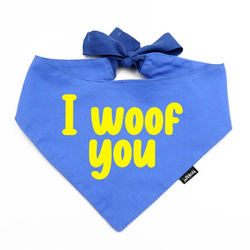 Bandana dla psa I WOOF YOU Psiakrew, personalizowana wiązana chusteczka, niebieska bandana apaszka