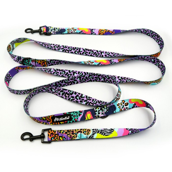 Hundeleine Crazy Leopard Psiakrew, Breite 2,5 cm, Karabiner 6 cm schwarz