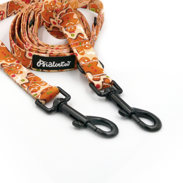 Long Dog Leash Cinnamon Gingerbread Psiakrew width 2 cm (0.78"),  black snap hook 7 cm (3,15")