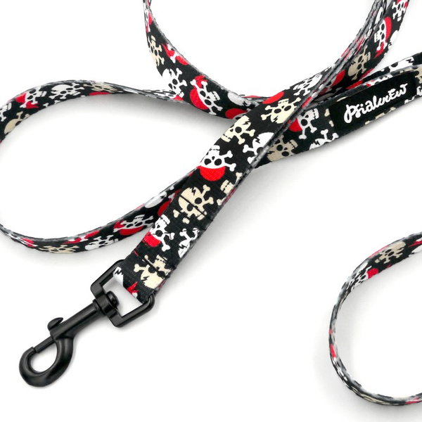 Laufleine für Hund Pirates Psiakrew, Breite 2 cm, schwarzer Karabinerhaken 6 cm