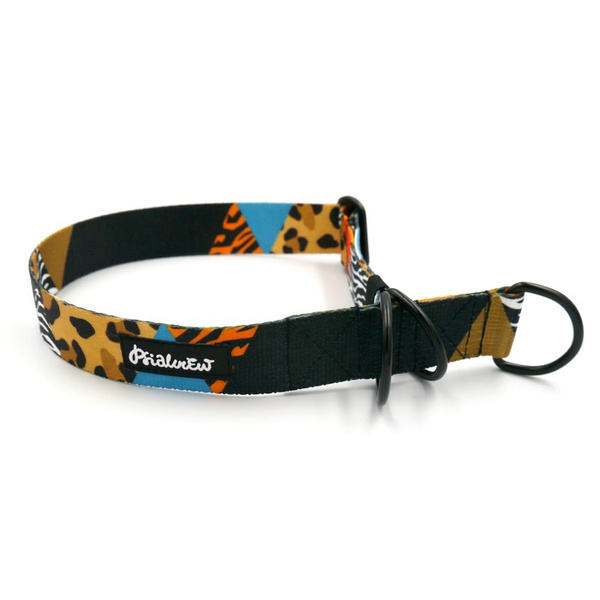 Wild Animals- Half-Clamp-Halsband, 3 cm breit, für mittlere und größere Hunde, schwarze Beschläge