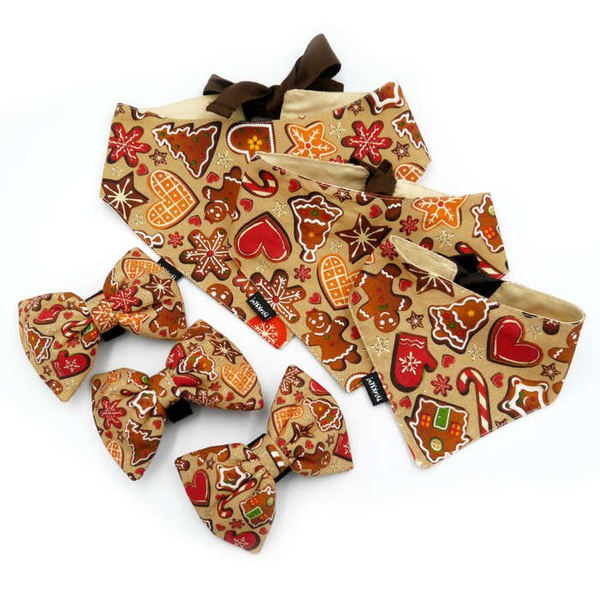 Premium Dog Bandana Cinnamon Gingerbreads handkerchief style to tie around your pet’s neck