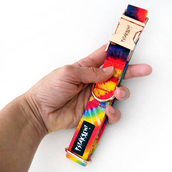 Dog Collar Psiakrew Tie Dye 2.5 cm 1" wide, pink gold