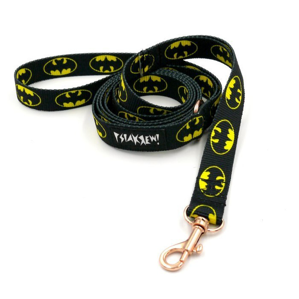 Dog Leash Batdog, 2 cm wide, gold small snap hook 4 cm