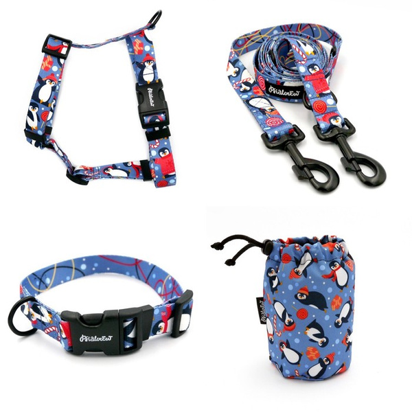 ACCESSORY KIT. Big dog. Penguin Winter Psiakrew Series; Collar, Harness, Leash, Sachet for dog treats