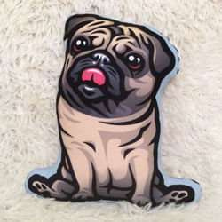 Pug Pillow Decorative Dog Cushion, Beige Mops, Carlin Cuddly Mascot Psiakrew