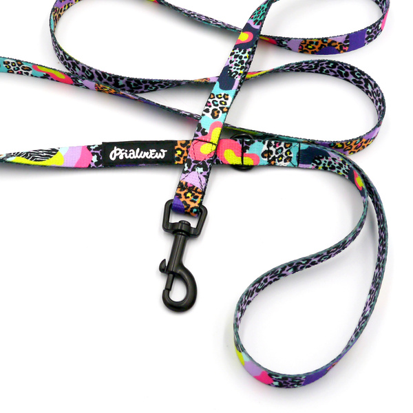 Walking leash for Dog Crazy Leopard Psiakrew, width 1,5 cm, black snap hook 6 cm