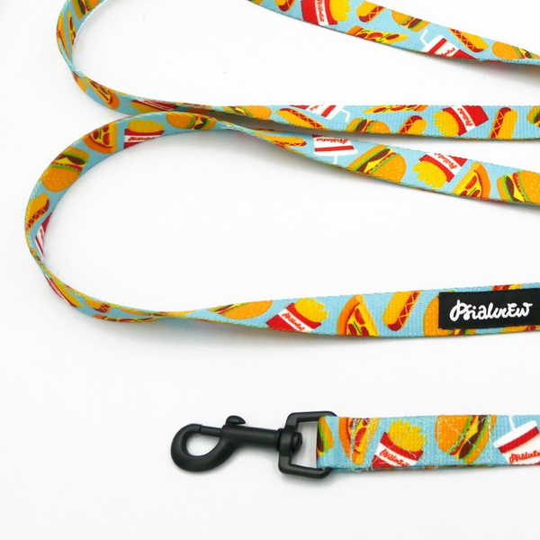 Long Dog Leash Doggy Foodie Psiakrew width 2 cm (0.78"), black snap hook 6 cm