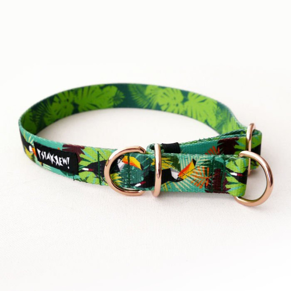 Obroża półzaciskowa Tukany szeroka na 2,5 cm, dla średnich i większych psów, różowe złoto