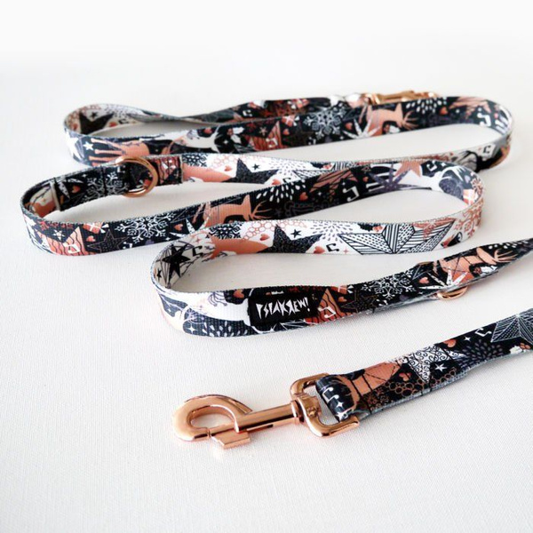 Dog Leash Deer Calls width 2.5 cm, 1" wide, pink gold, big snap hook 8 cm