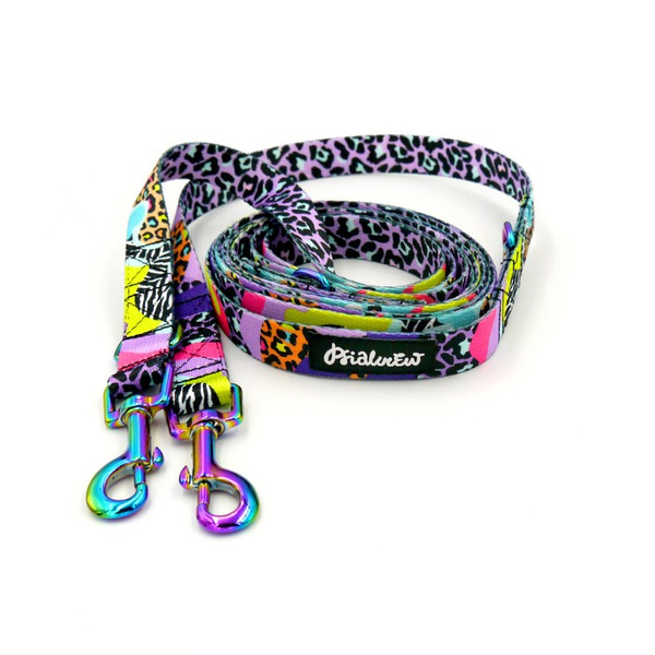 Long Dog Leash Crazy Leopard Psiakrew width 2 cm (0.78") wide, holo snap hook 6 cm