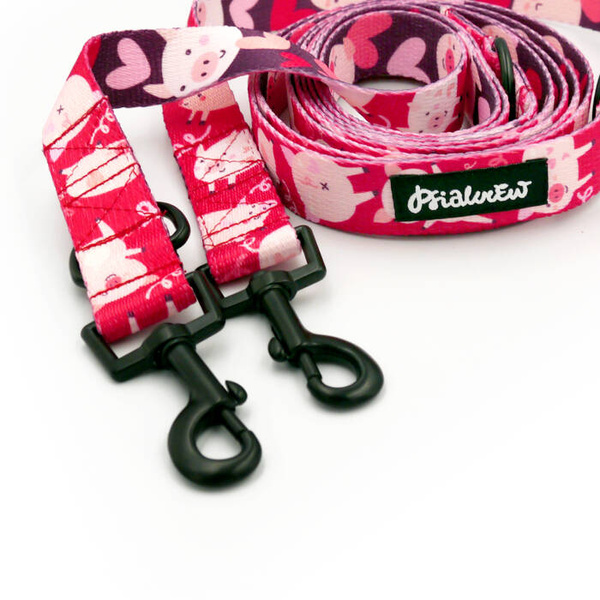 Dog Leash Piggy in Love Psiakrew width 2.5 cm, 1" wide, snap hook black 6cm
