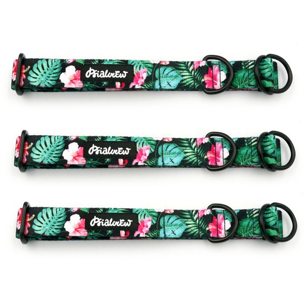 Half-choke collar Tropical Monstera, 2.5 cm wide, medium and big dogs, black extras