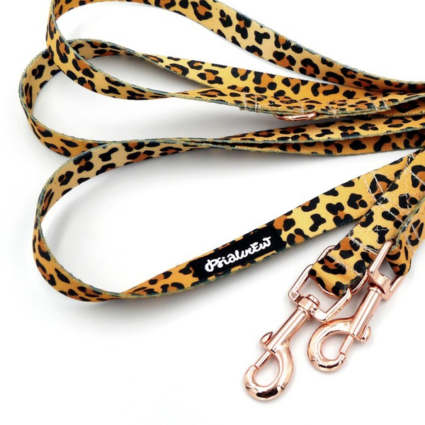 Long Dog Leash Tarzan panthera pattern, width 2 cm (0.78") wide. rose gold snap hook 6 cm