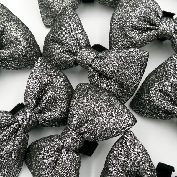 Shimmering silver and black bow tie for a dog; carnival New Year's Eve decorative bow Psiakrew