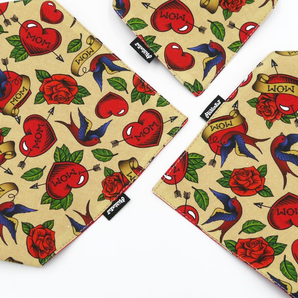 Dog Bandana Love Mom Tattoo handkerchief style to tie around your pet’s neck