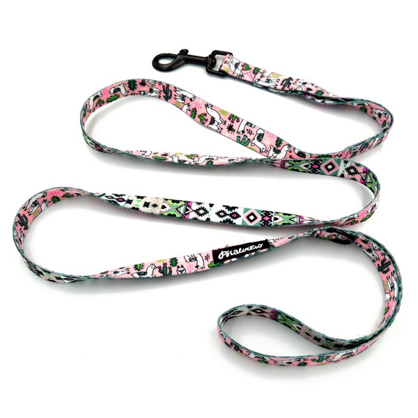 Smycz miejska dla Psa Pink Lama, szerokość 2 cm, czarny karabińczyk 7 cm, Psiakrew