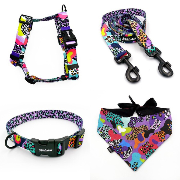 ZUBEHÖRSATZ. Großer Hund. Crazy Leopard Psiakrew - Serie; Halsband, Geschirr, Leine, Bandana