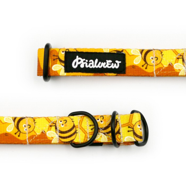 Half-choke collar Busy Bees, 2 cm wide, for small dogs, black extras