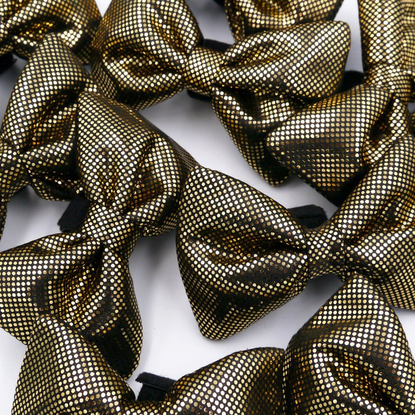 Shimmering gold and black bling bling bow tie for a dog; carnival New Year's Eve decorative bow Psiakrew