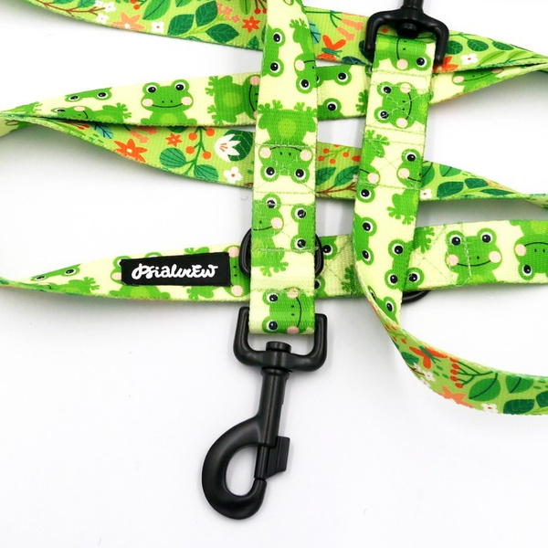 Dog Leash Green Frogs width 2.5 cm, 1" wide, snap hook black 8cm