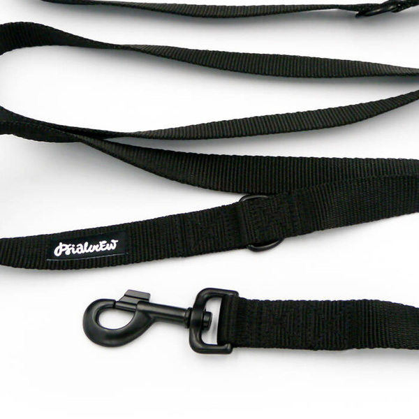 Black Dog Leash width 2.5 cm, 1" wide, big black snap hook 8 cm