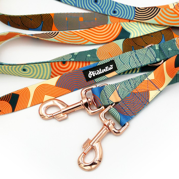 Long Adjustable Dog Leash Geo Snake Psiakrew 2.5 cm, Rose Gold Carabiner 8 cm
