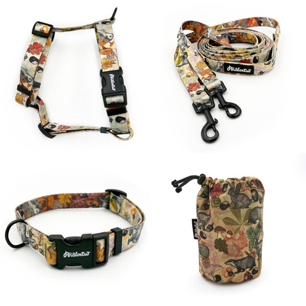ACCESSORY KIT. Small dog. Forest Treasures Psiakrew  Series; Collar, Harness, Leash, Sachet for dog treats