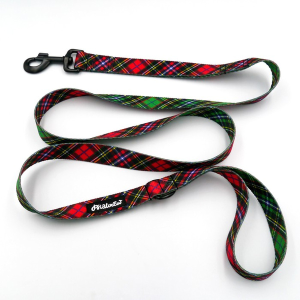 Hundeleine Tartan Psiakrew Breite 2,5 cm, 1" breit, kräftiger schwarzer Karabiner 8cm