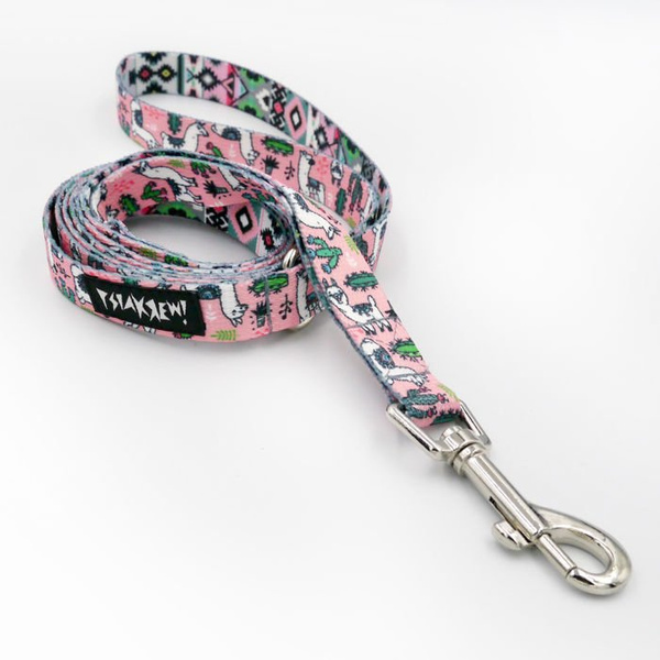 Smycz miejska dla Psa Pink Lama, szerokość 2 cm, karabińczyk nikiel 7 cm