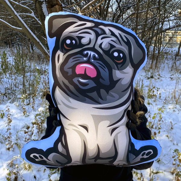 Pug Pillow Decorative Dog Cushion, Beige Mops, Carlin Cuddly Mascot Psiakrew