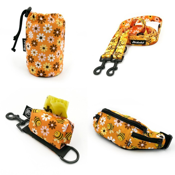 ACCESSORY KIT. Medium dog. Sweet Flowers Psiakrew Series; Collar, Harness, Leash, Sachet for dog treats